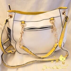 NWT MFK Collection Vegan Leather Medium Crossbody Tote Handbag White Yellow